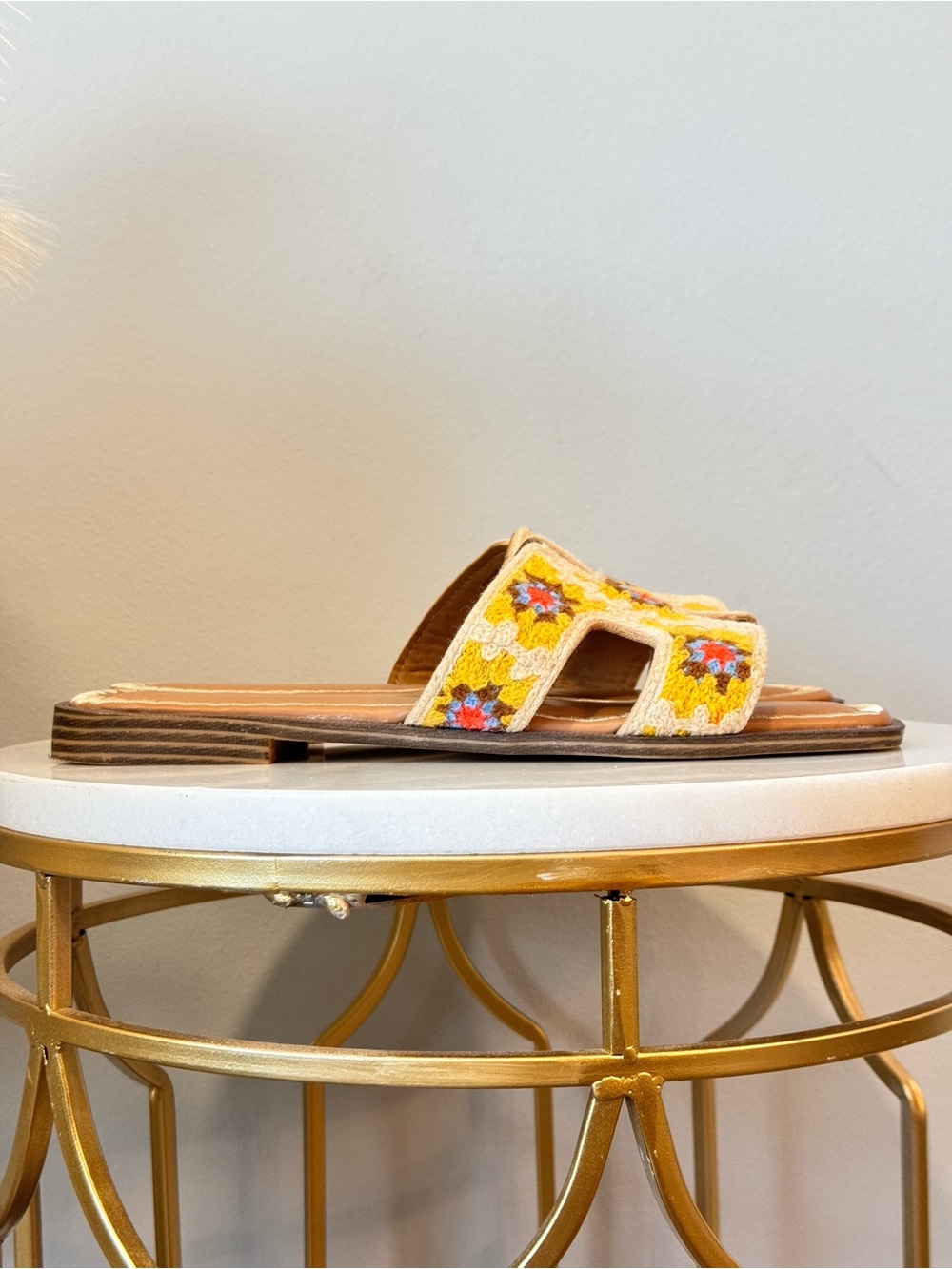 Madden Girl Yellow Embroidered Slide Mules - Picture 8 of 13